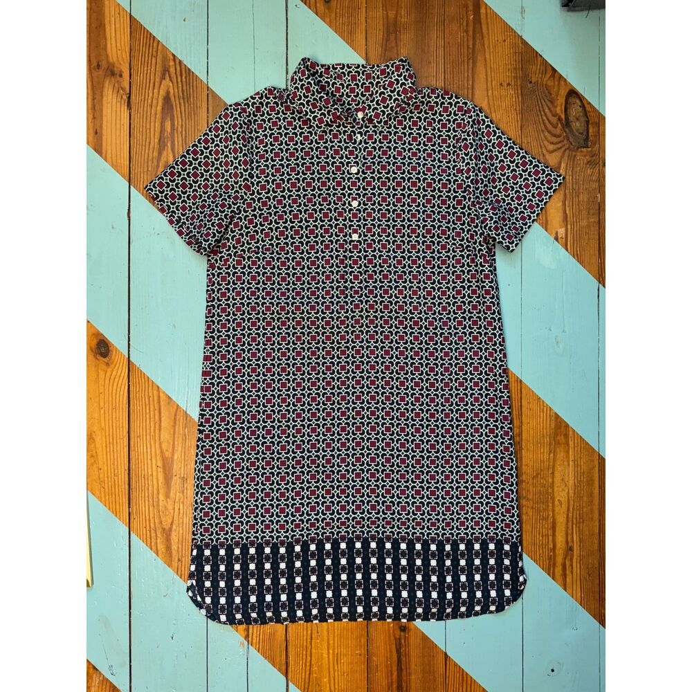 J.Crew Geometric Tile Print Tunic Blouse Size 8 Button Front Top